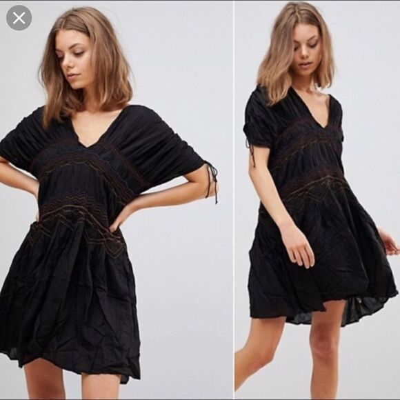 Fee people black rainbow smocked dress boho Small - Picture 1 of 7
